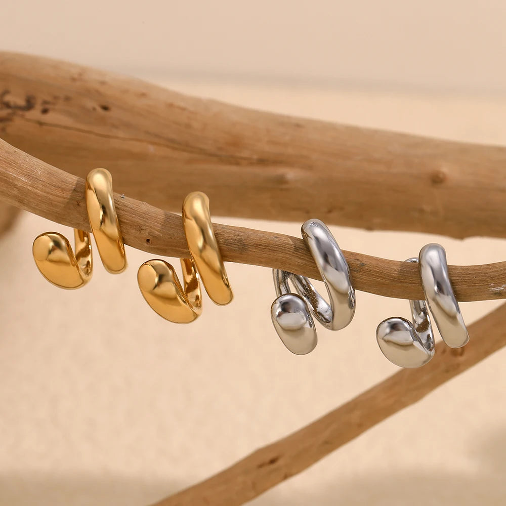 Minimalist Double Layer Gold and Silver Stainless Steel Ear Cuffs