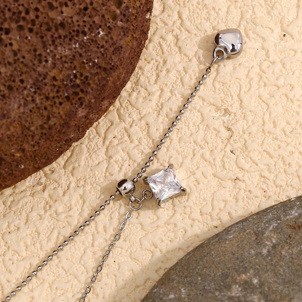 Zircon Square Heart Necklace