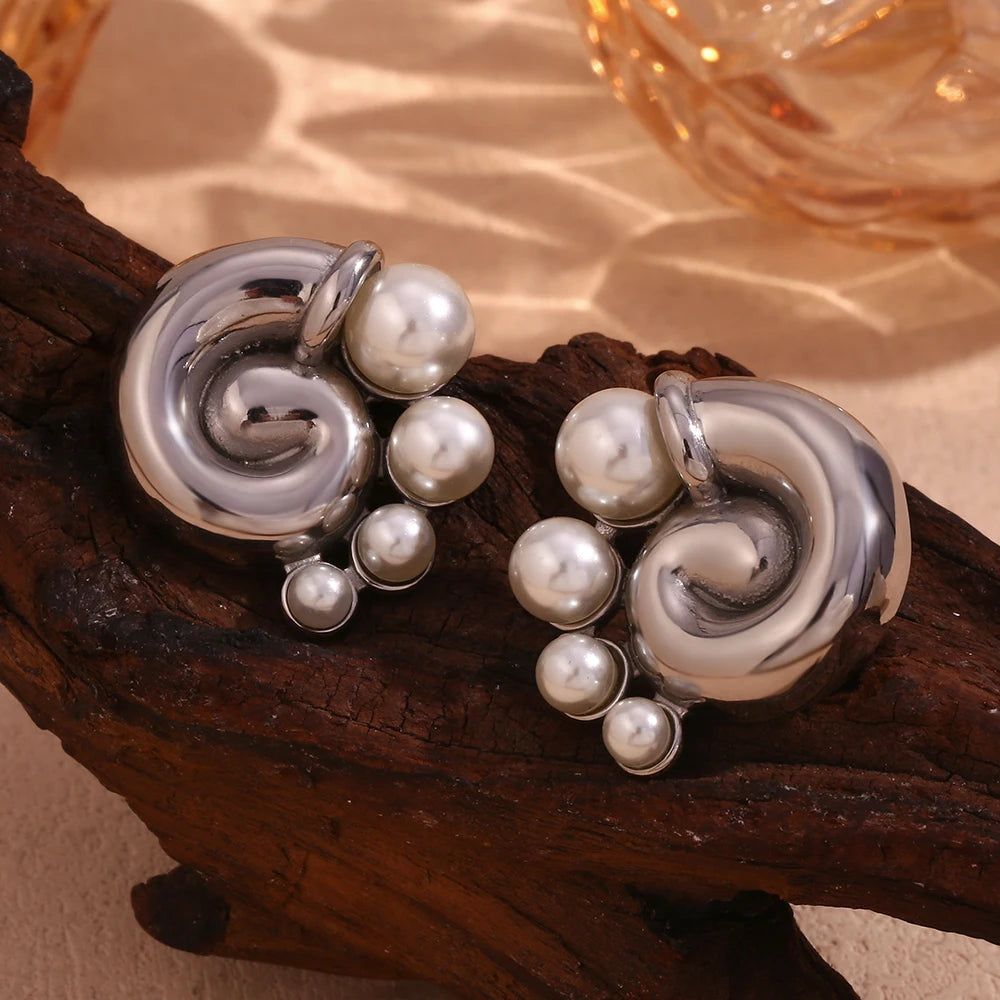 Swirl Snail Shell Pearl Earrings