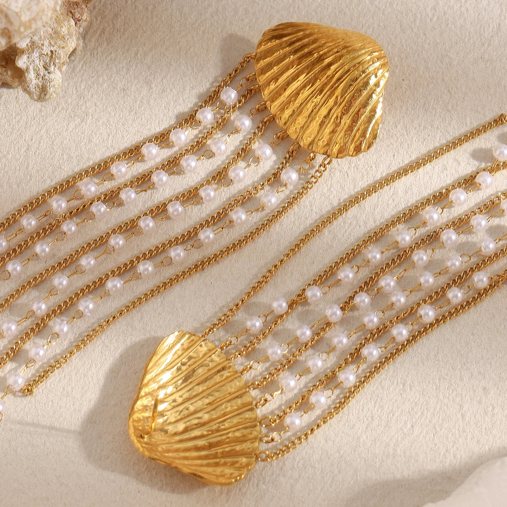 Tassel Earrings with Shell Pearl in 316L Stainless Steel