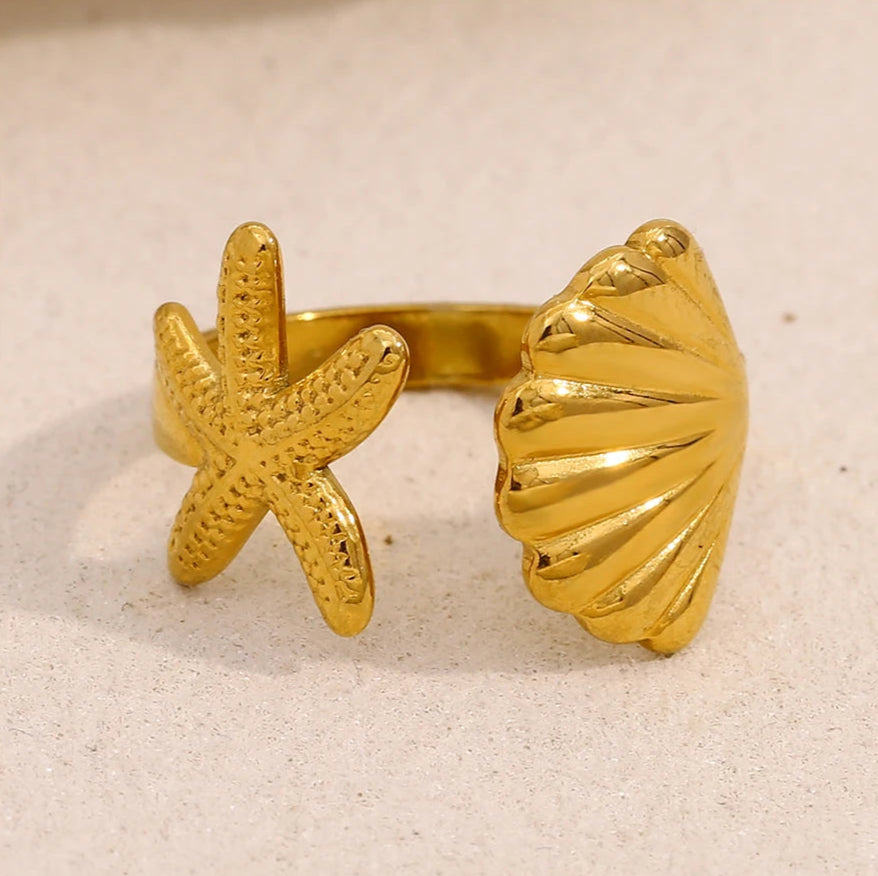 Shell & Starfish Open Ring
