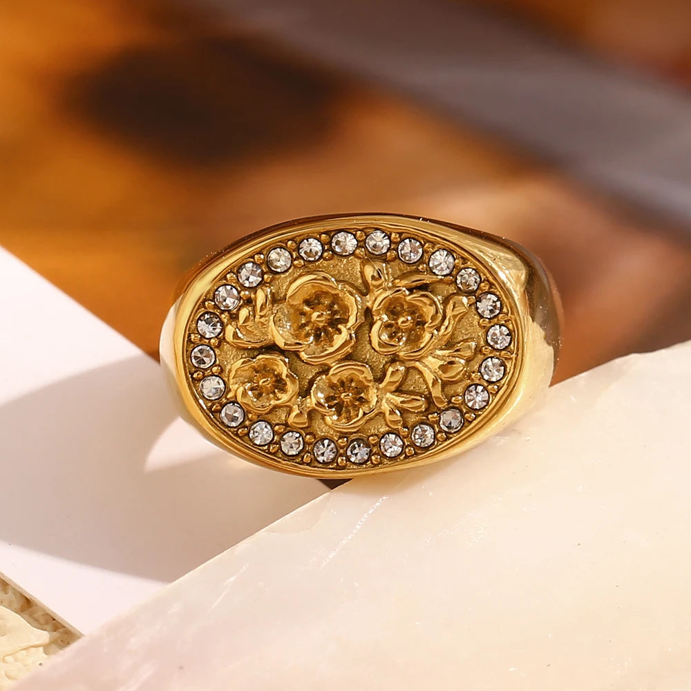 Zircon Flower Wide Edge Ring