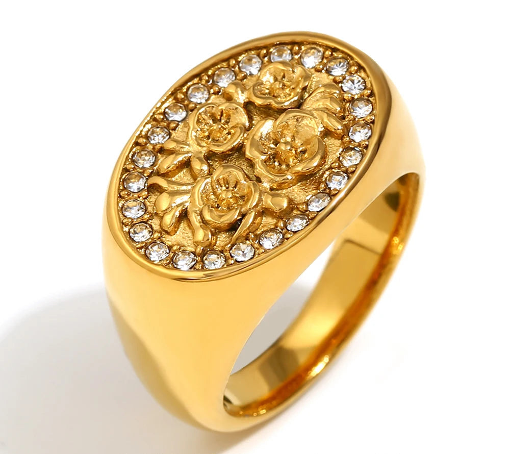 Zircon Flower Wide Edge Ring