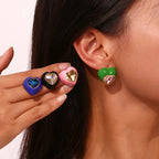 Heart Enamel Rhinestone Earrings