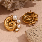 Swirl Snail Shell Pearl Earrings