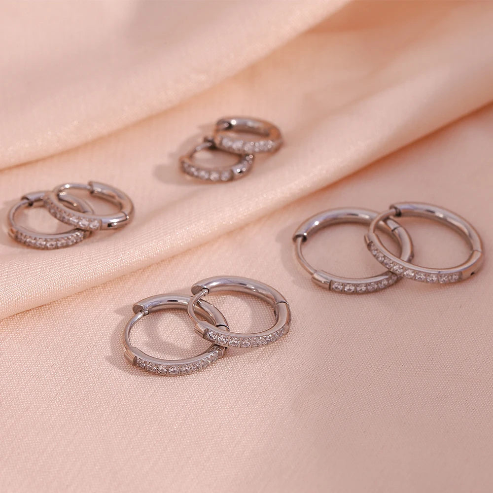 Rounded Edge Zircon Stud Earrings