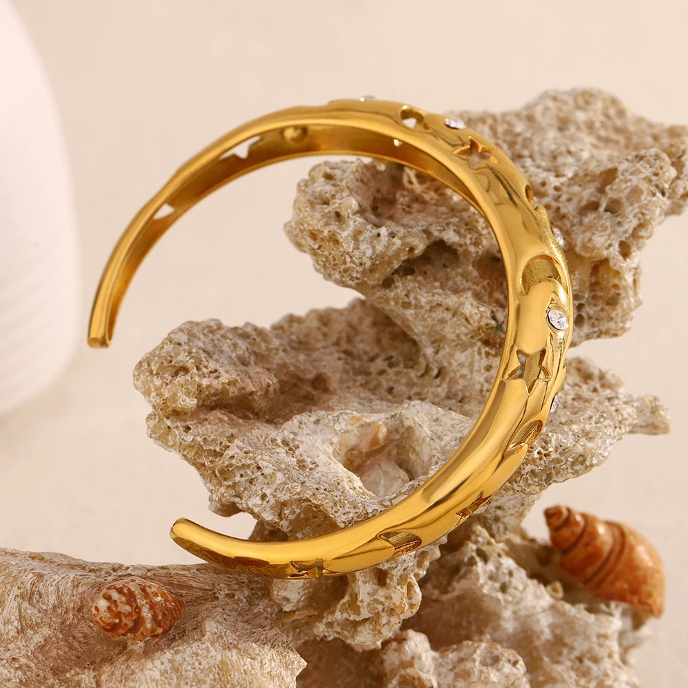 Zircon Star Moon Open Bracelet