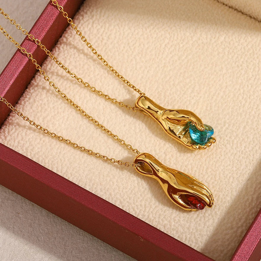 Hand Held Heart Pendant Necklace
