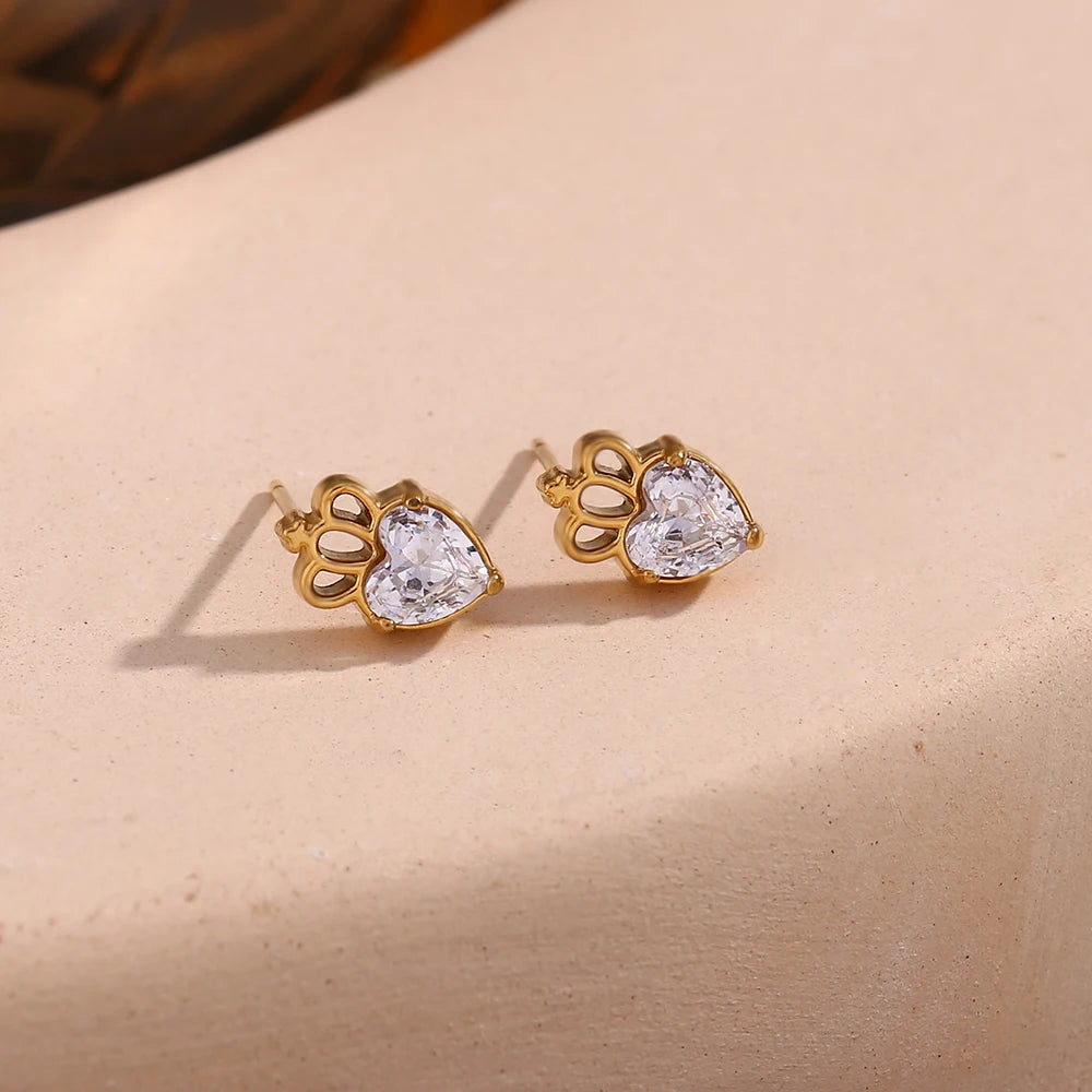 Delicate Zircon Flower Crown Stud Earrings