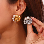Swirl Snail Shell Pearl Earrings