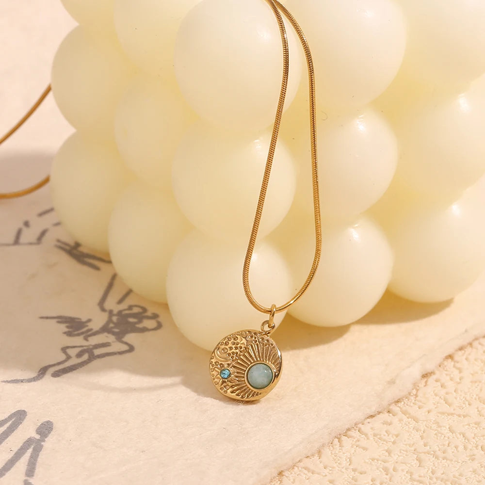 Natural Stone Sun Moon Star Necklace