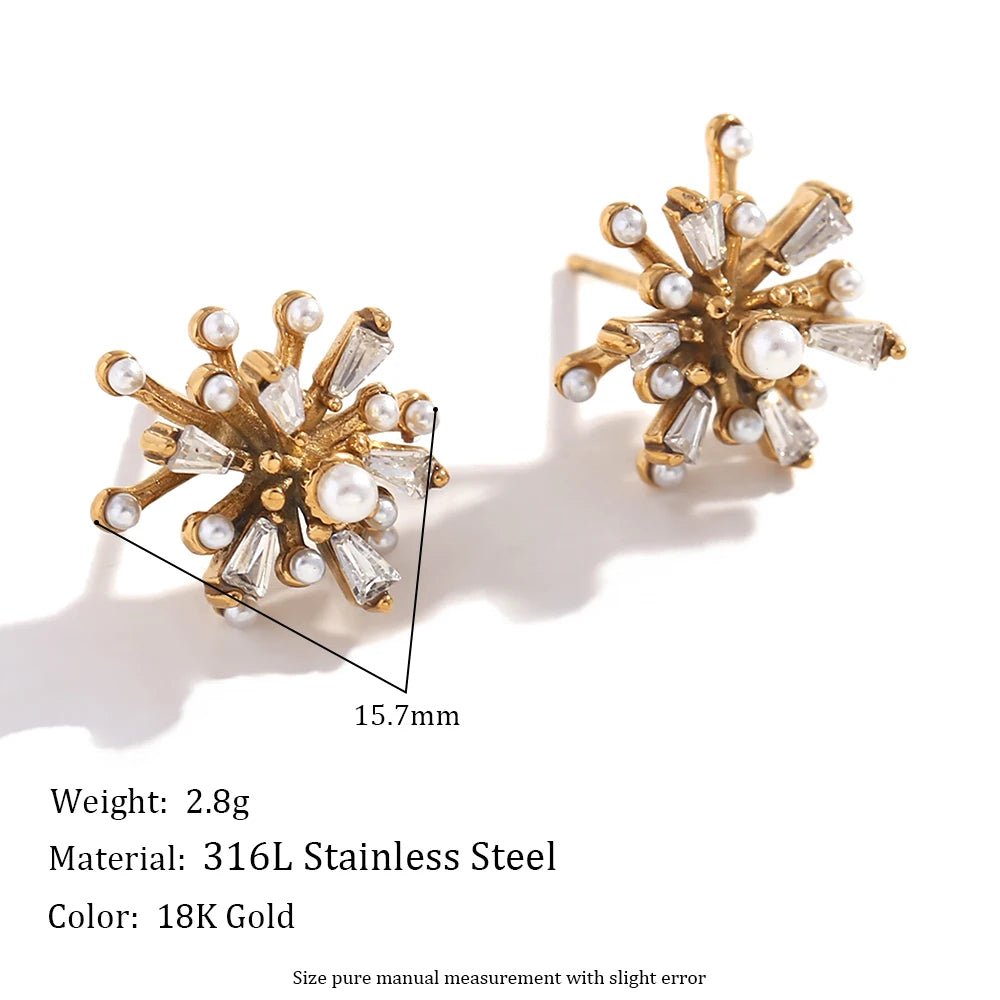 Sunflower Pearl & Zircon Stud Earrings