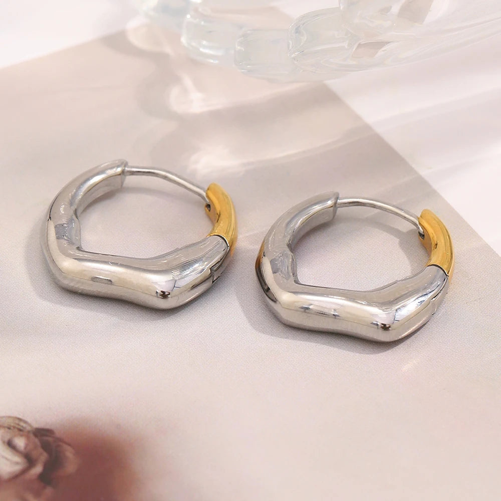 Irregular Bicolor Hoops in 316L Stainless Steel with 18K Gold Plating