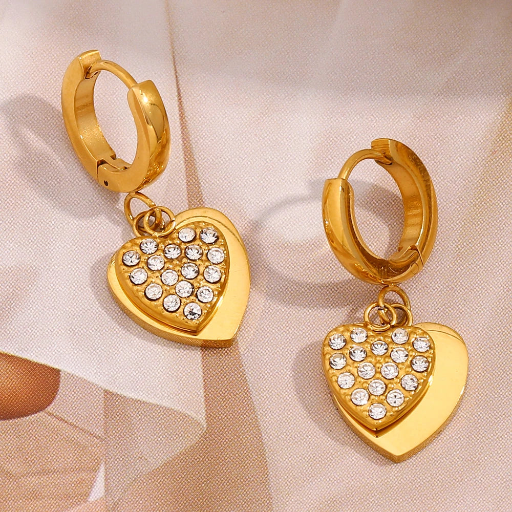 Twin Hearts Zircon Earrings