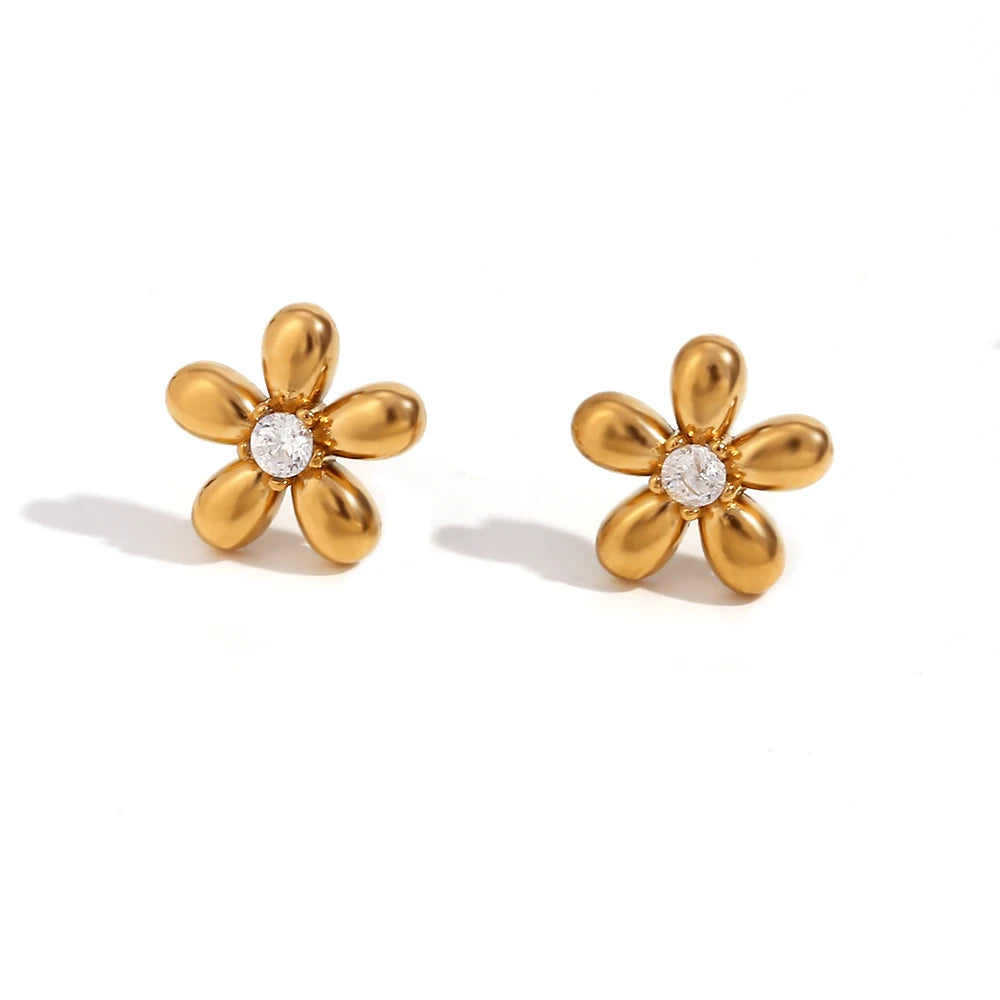 Delicate Zircon Flower Crown Stud Earrings