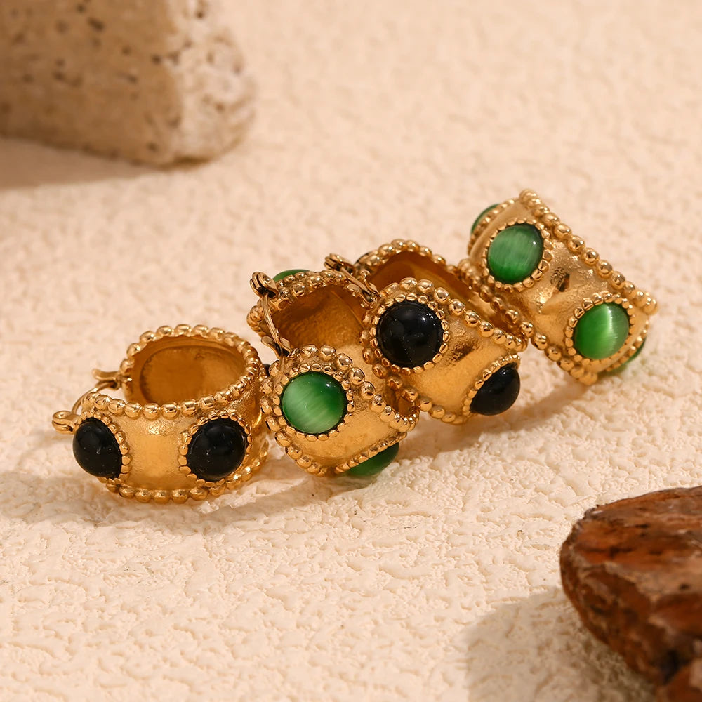Agate Beaded Hoops