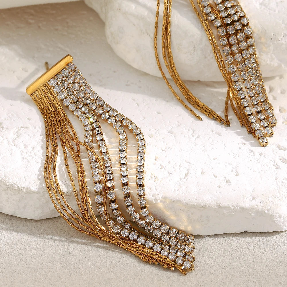 Asymmetrical Earrings with Zirconia in 316L Stainless Steel