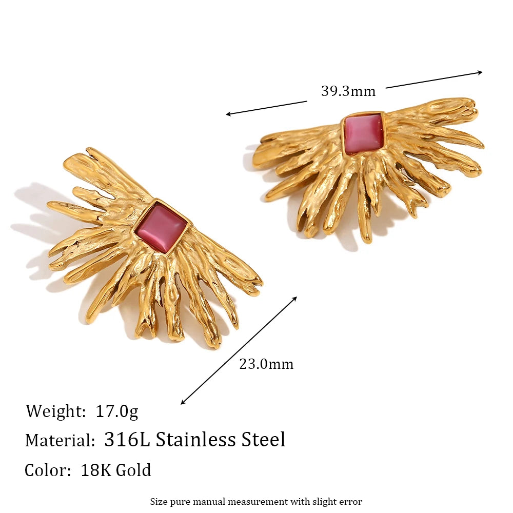 Red Agate Fan-Shaped Earrings