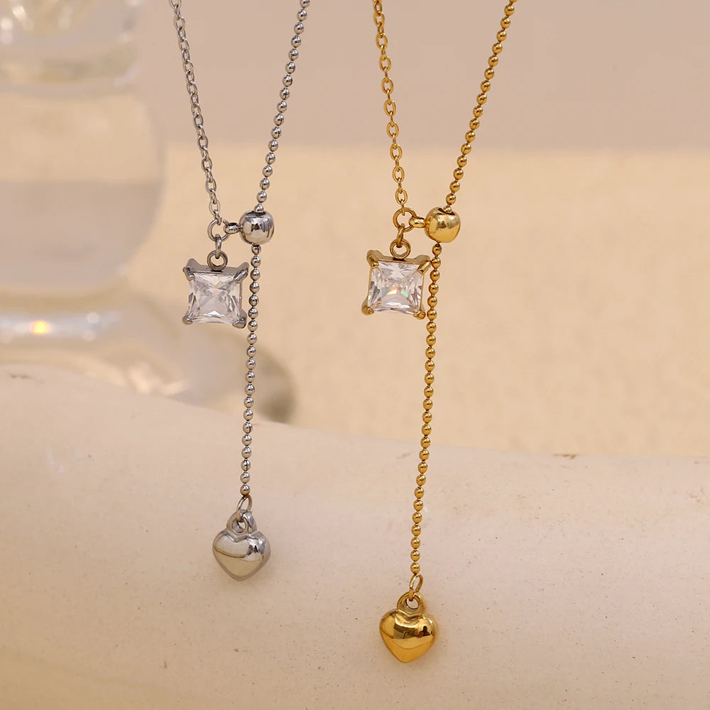 Zircon Square Heart Necklace