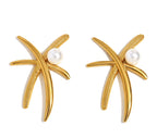 Pearl Coconut Leaf Earrings
