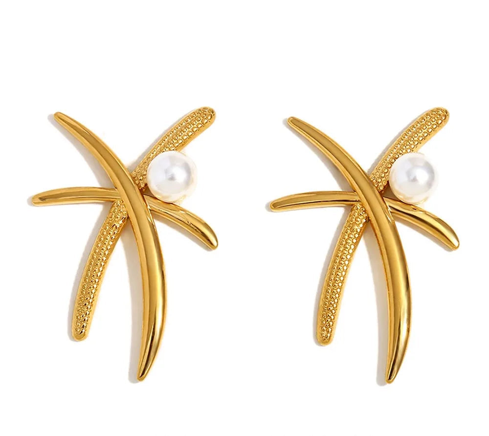 Pearl Coconut Leaf Earrings