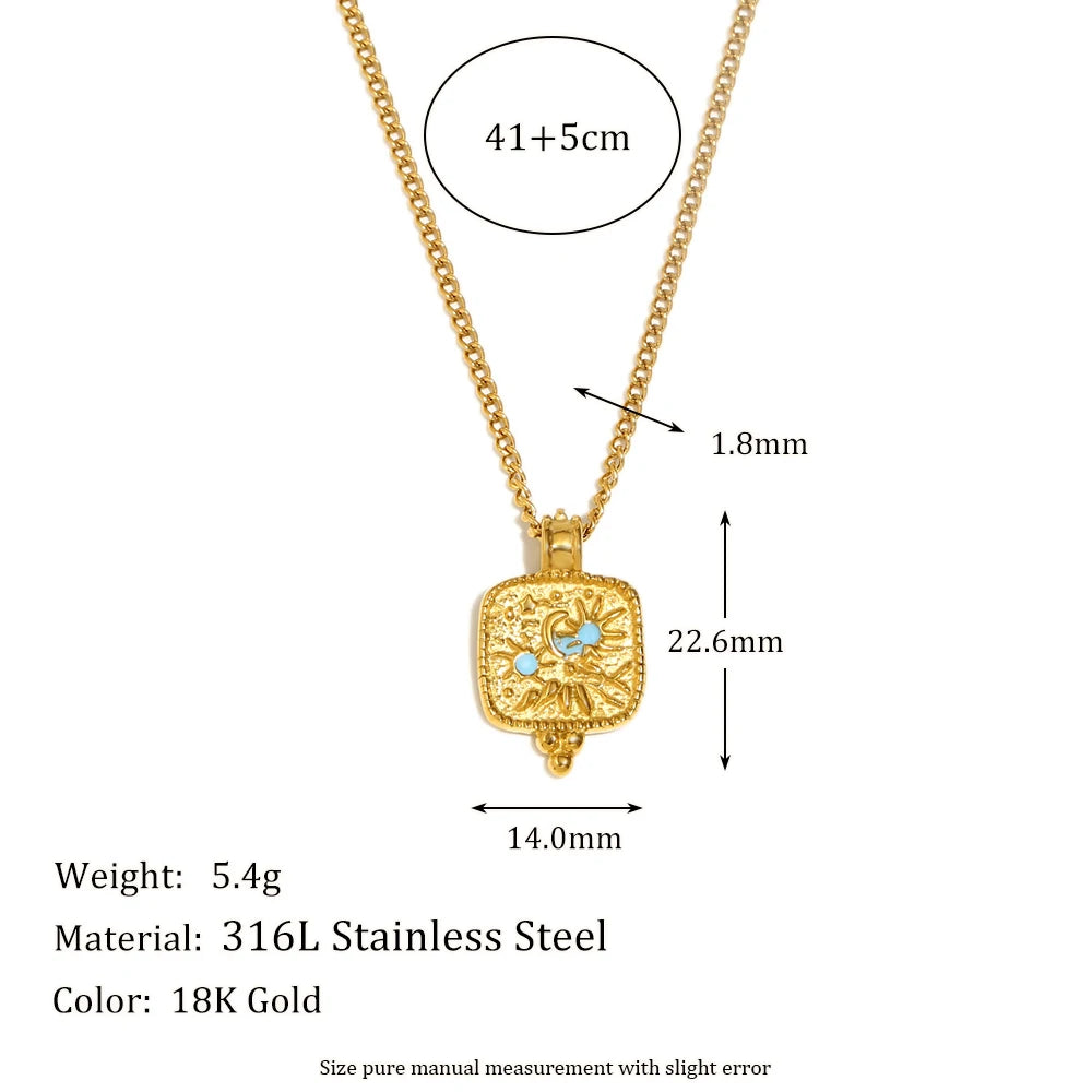 Blue Enamel Star Moon Sun Pendant Necklace