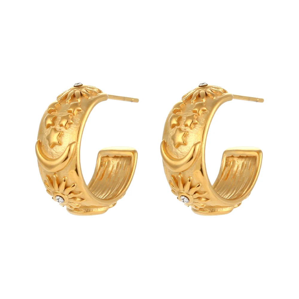 Sun, Moon and Star Earrings in 18K Stainless Steel with Zirconia
