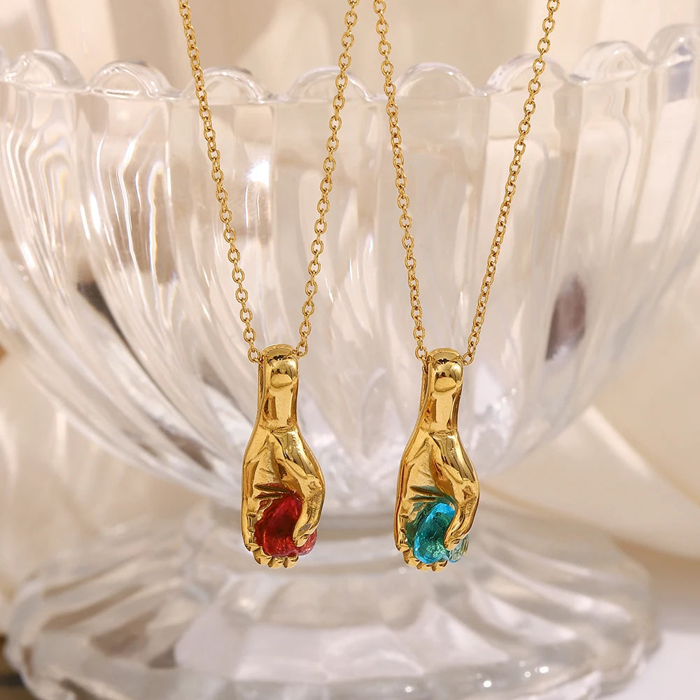 Hand Held Heart Pendant Necklace
