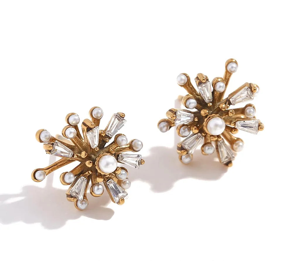 Sunflower Pearl & Zircon Stud Earrings