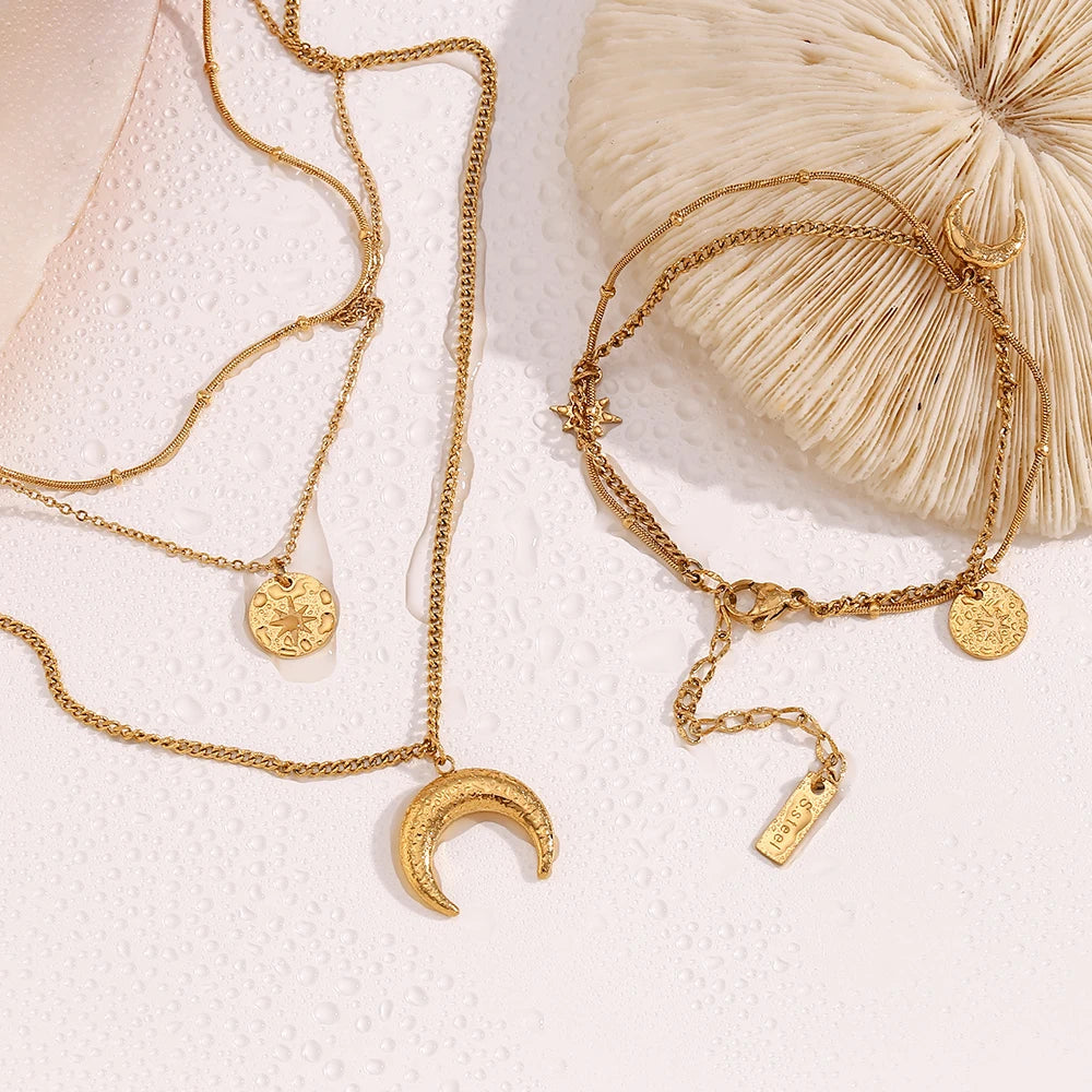 Double Layer Bead Moon & Star Bracelet