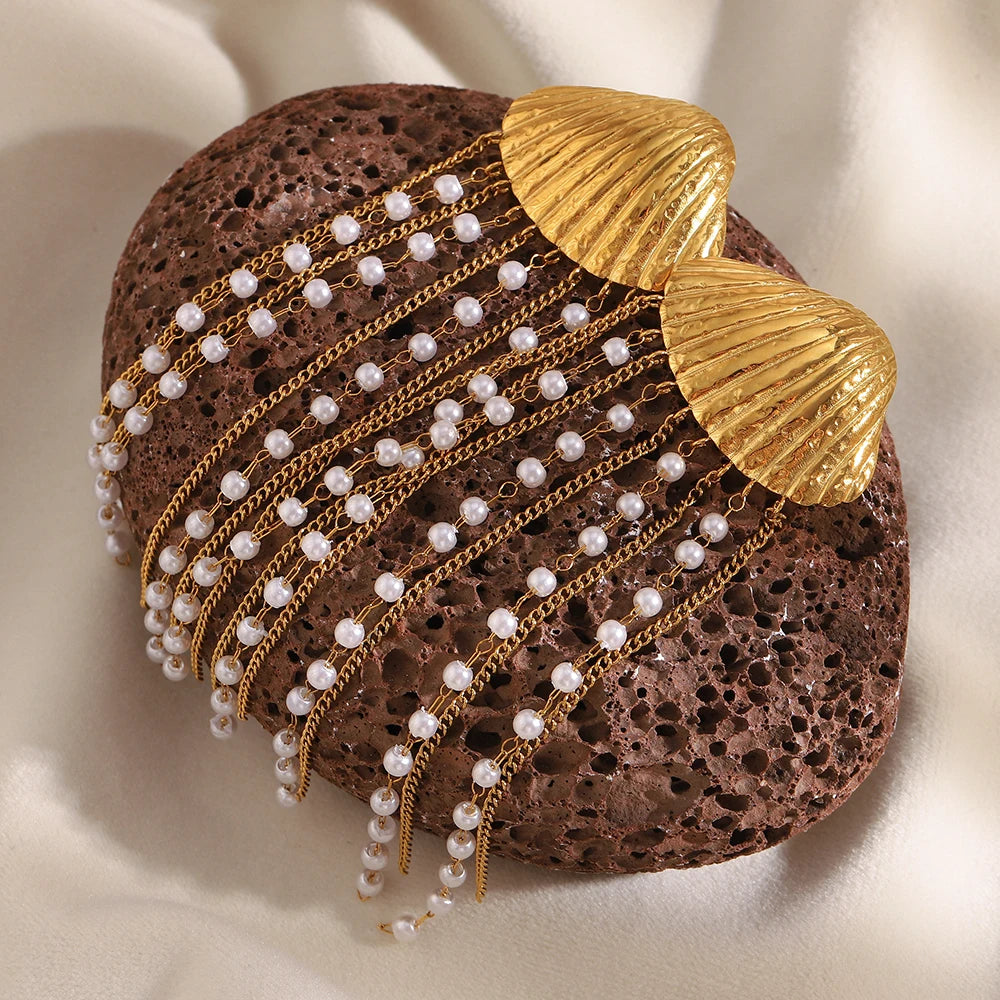 Tassel Earrings with Shell Pearl in 316L Stainless Steel