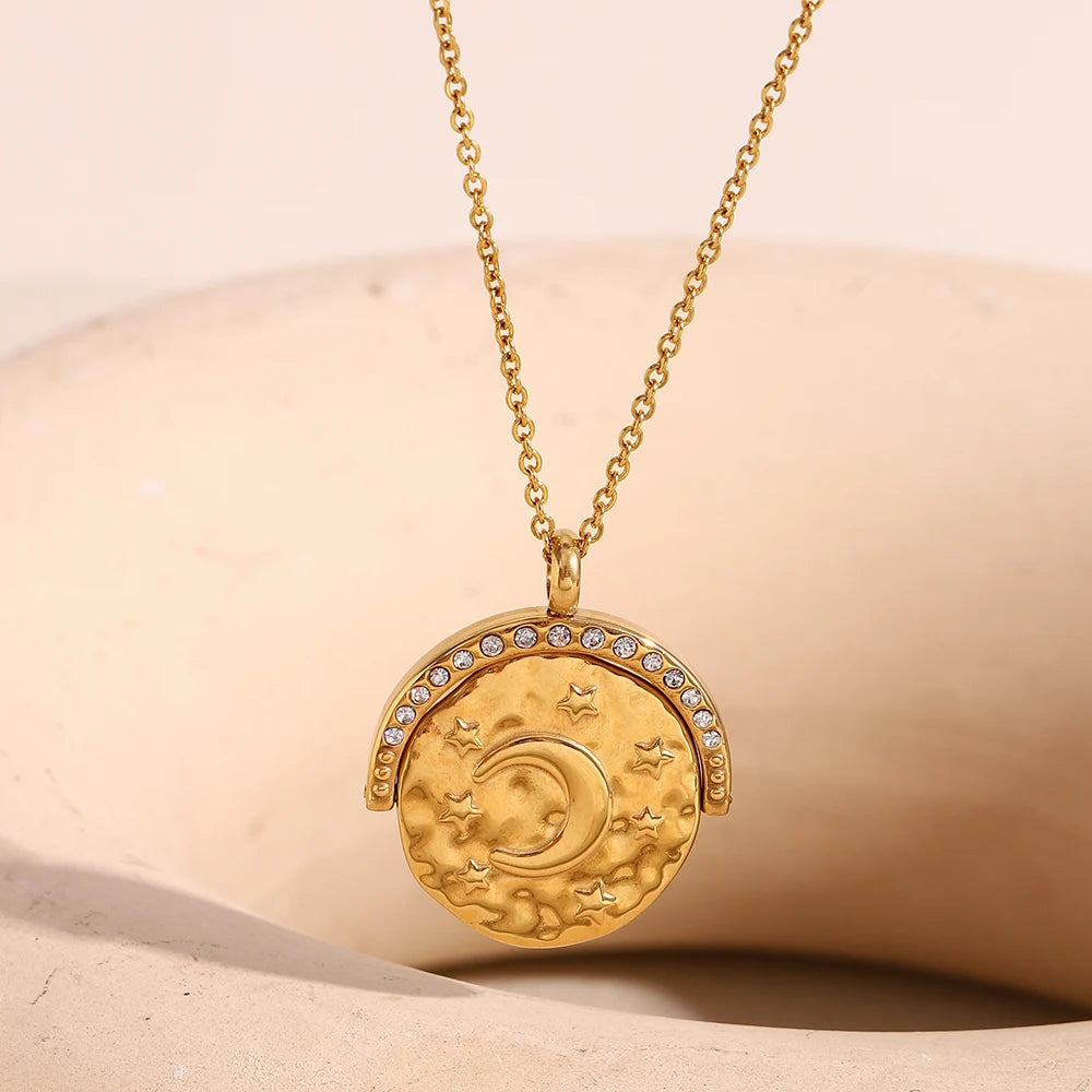 Flip Pendant Sun Moon Star Necklace