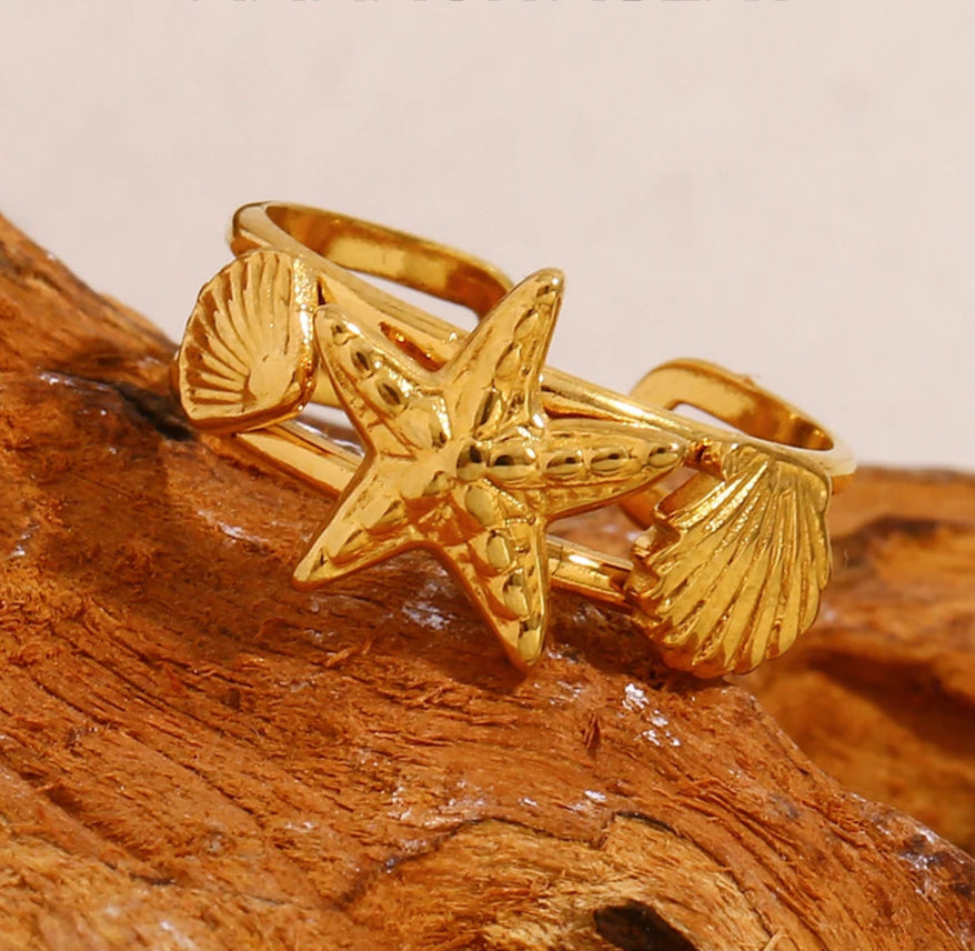 Shell & Starfish Open Ring