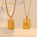 Sun Moon Rectangular Pearl Chain Necklace