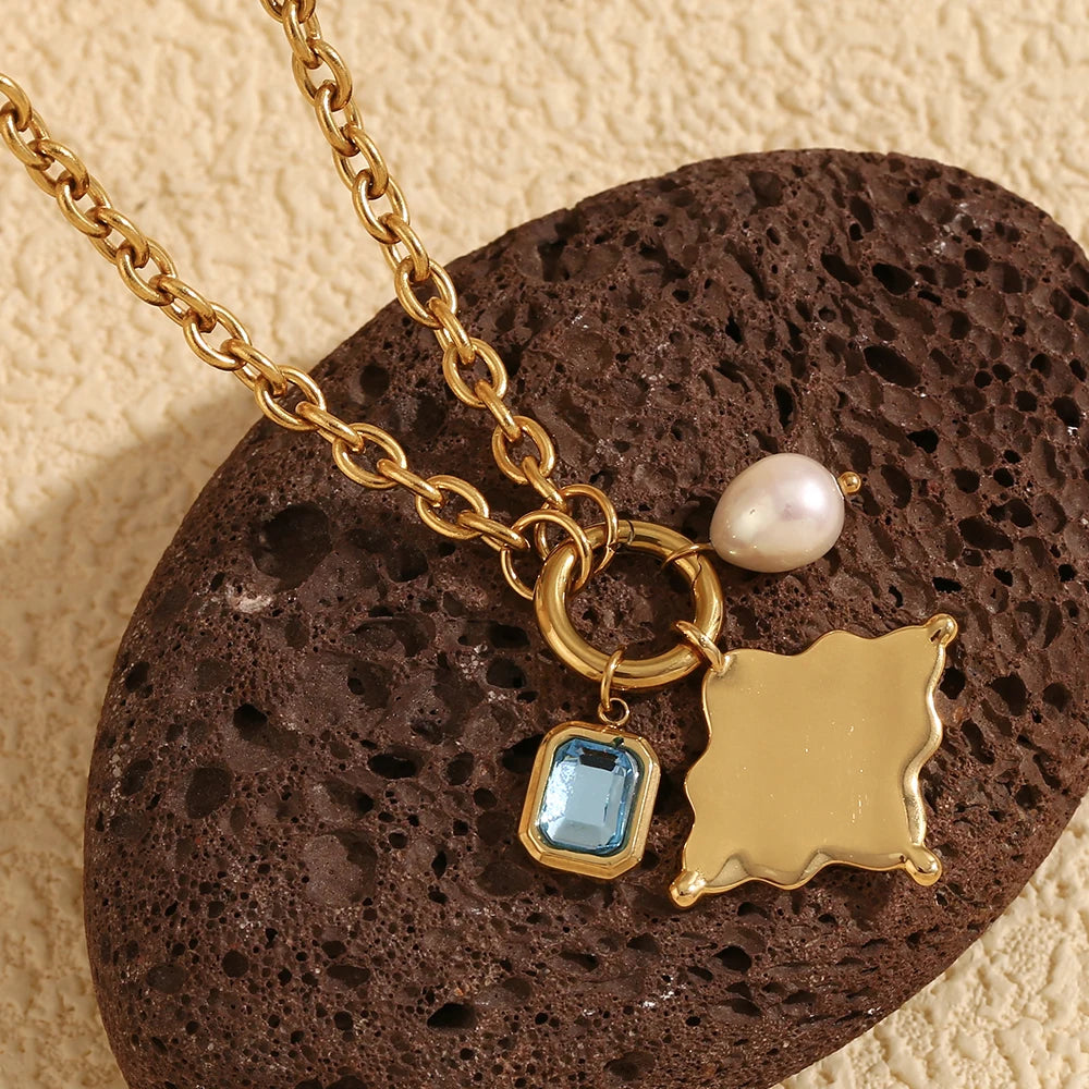 Zircon Pearl Star Pendant Necklace