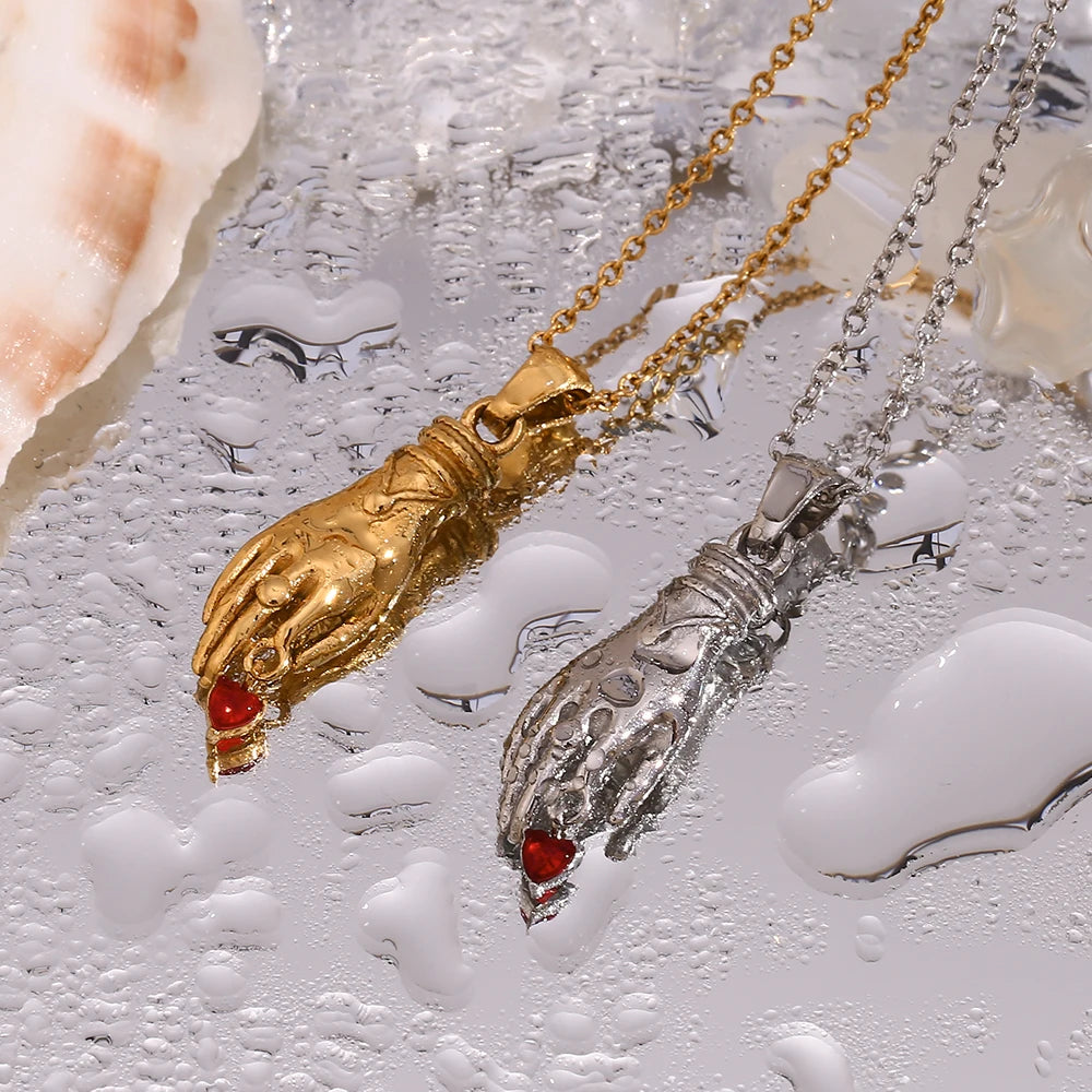 Hand Held Heart Pendant Necklace