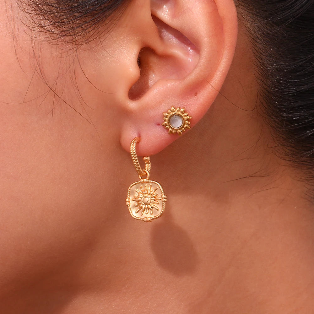 Vintage Sun Square Drop Earrings