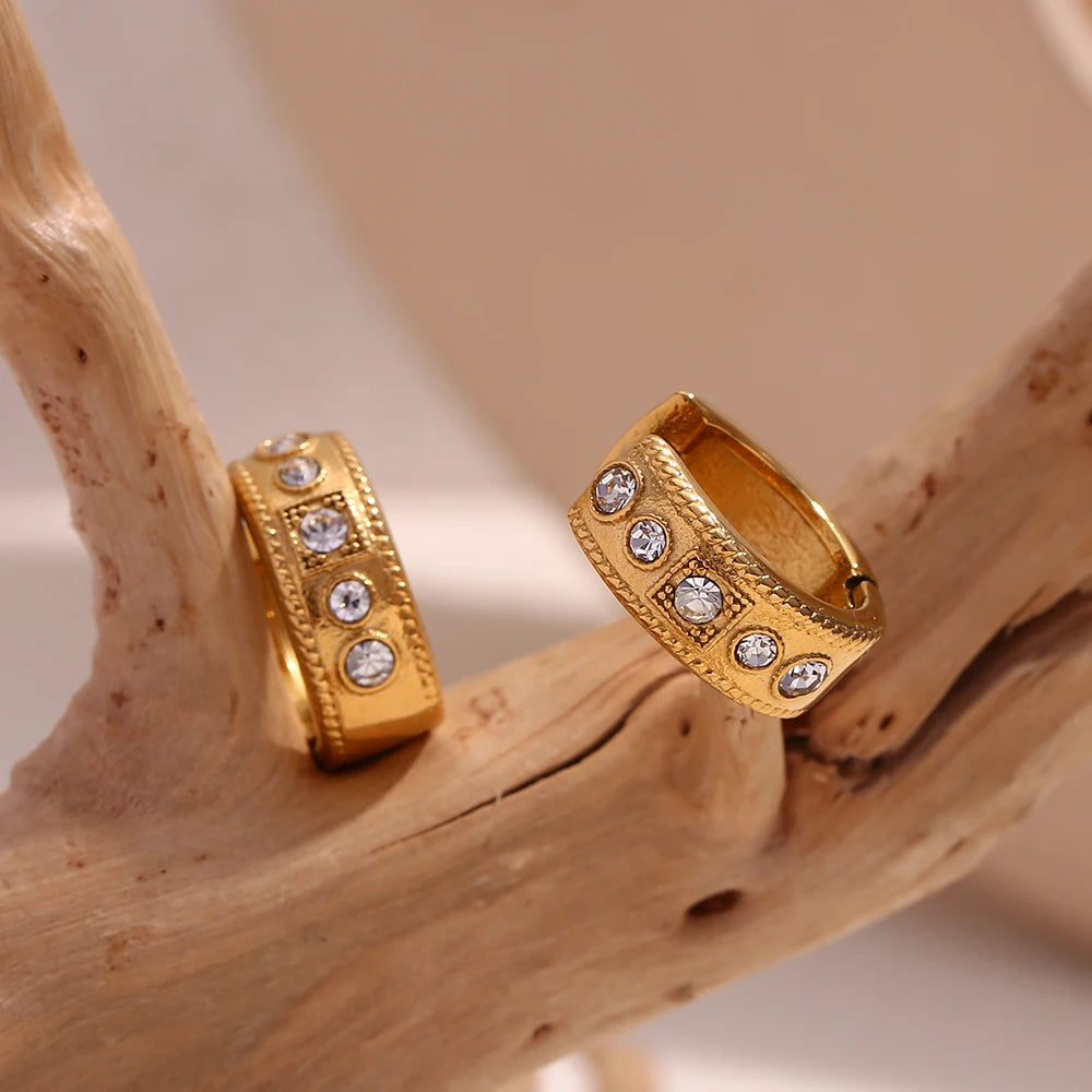 Twist Lace Rhinestone Hoop Earrings