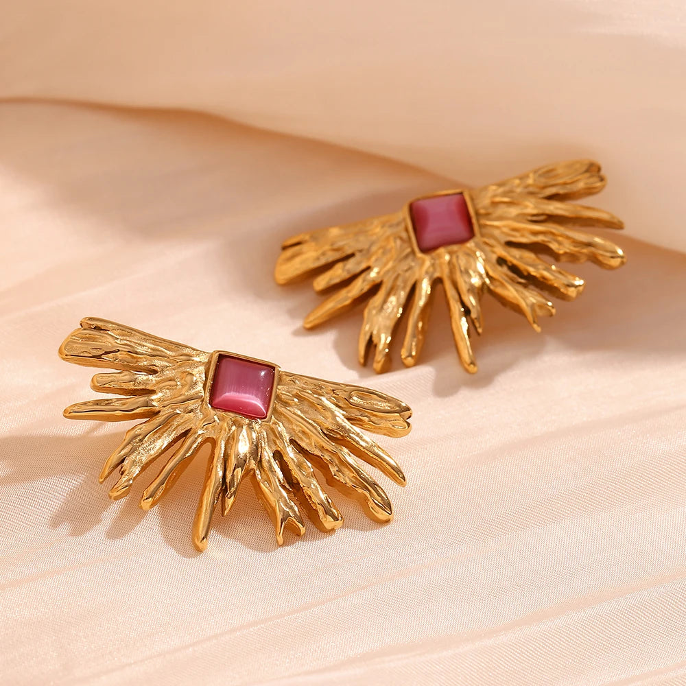 Red Agate Fan-Shaped Earrings