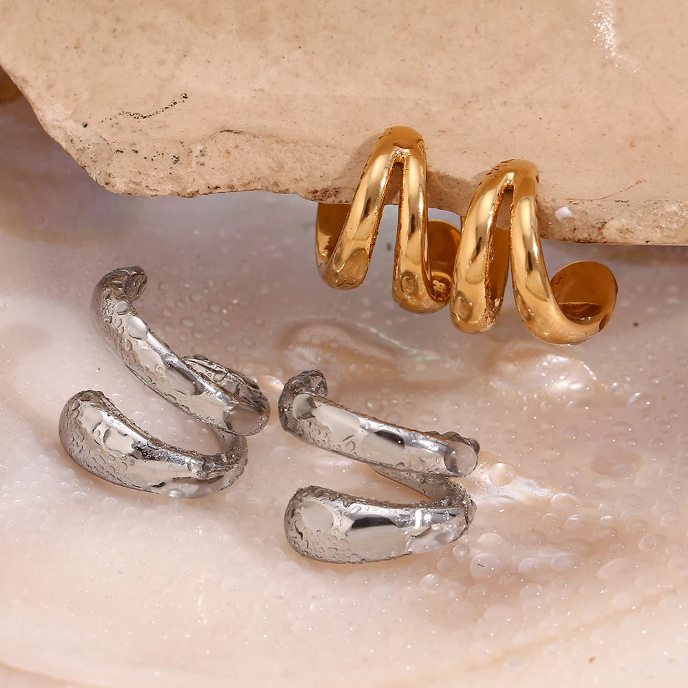 Minimalist Double Layer Gold and Silver Stainless Steel Ear Cuffs