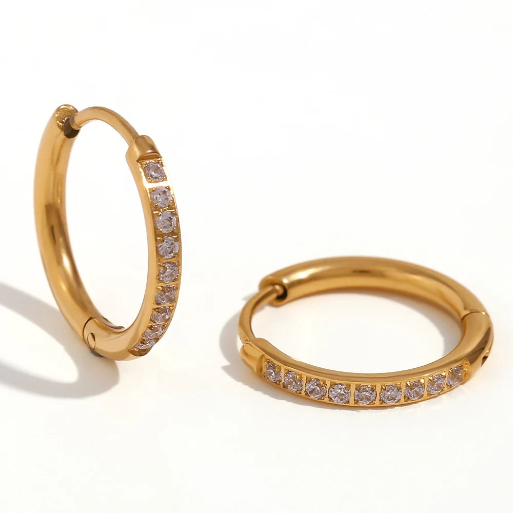 Rounded Edge Zircon Stud Earrings
