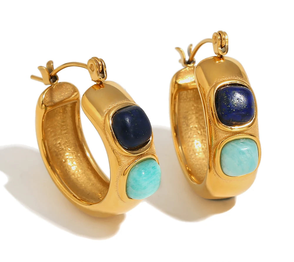 Vintage Blue Stone Hoop Earrings