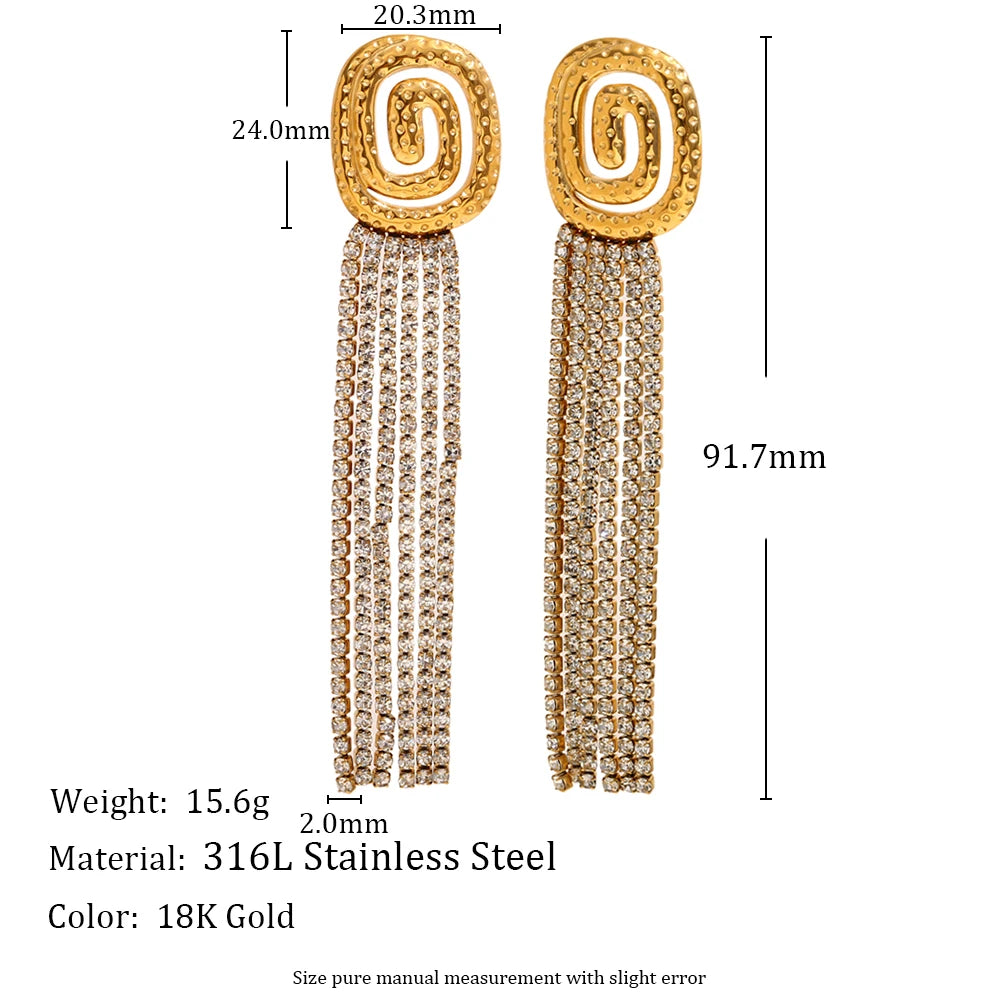 Spiral Zircon Tassel Earrings