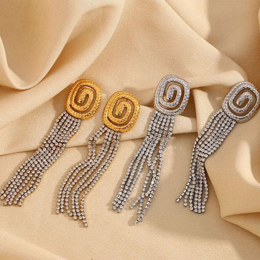 Spiral Zircon Tassel Earrings