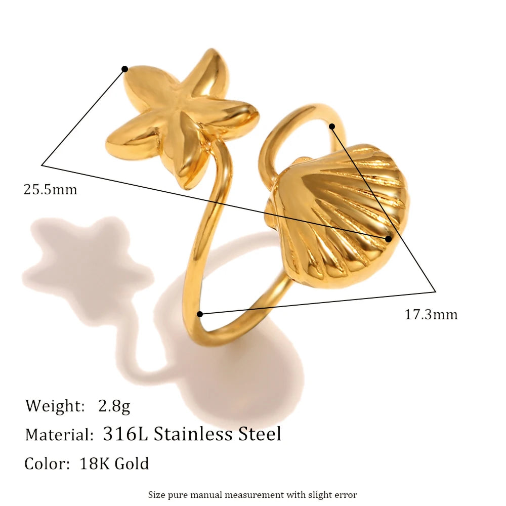 Shell & Starfish Open Ring