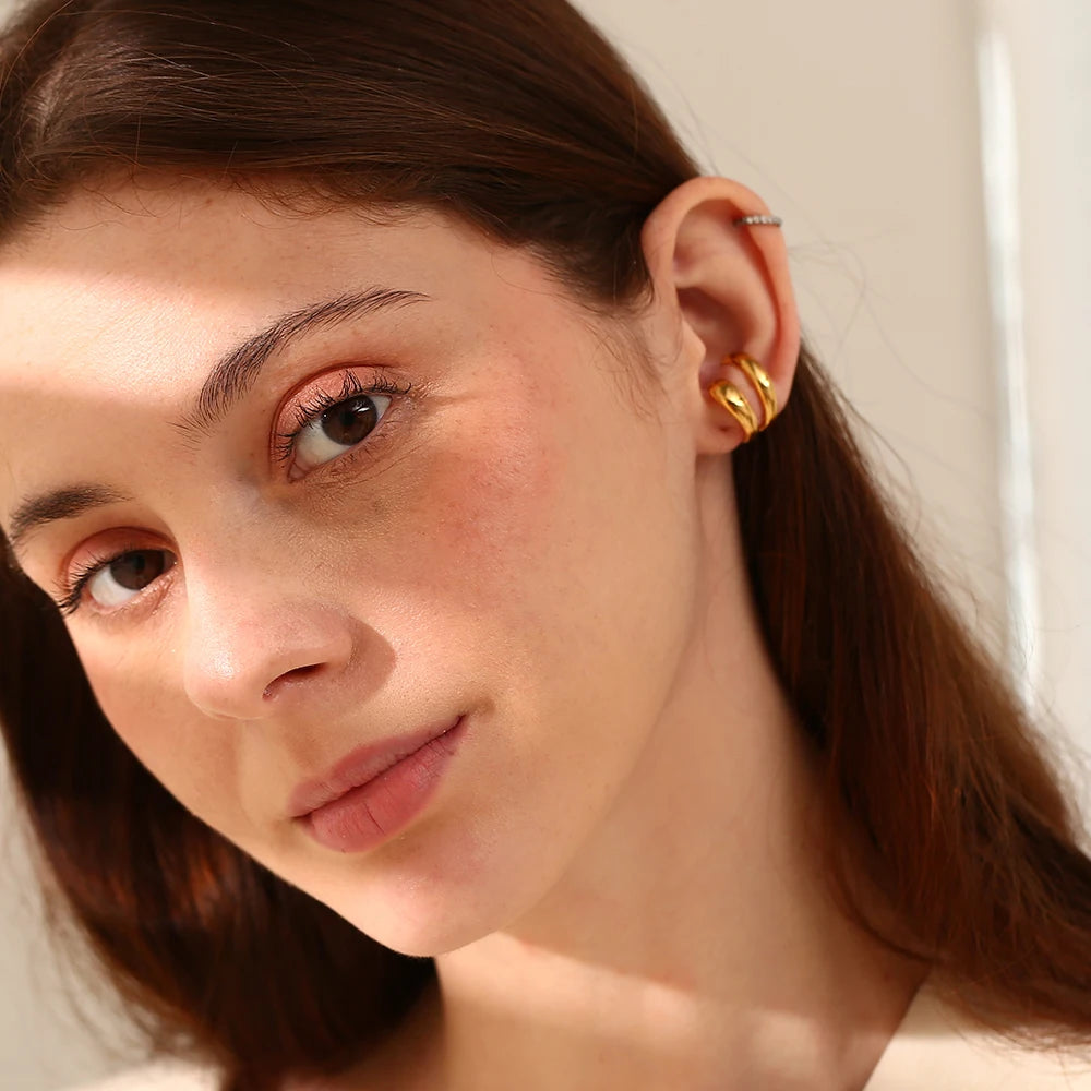 Minimalist Double Layer Gold and Silver Stainless Steel Ear Cuffs