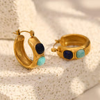 Vintage Blue Stone Hoop Earrings