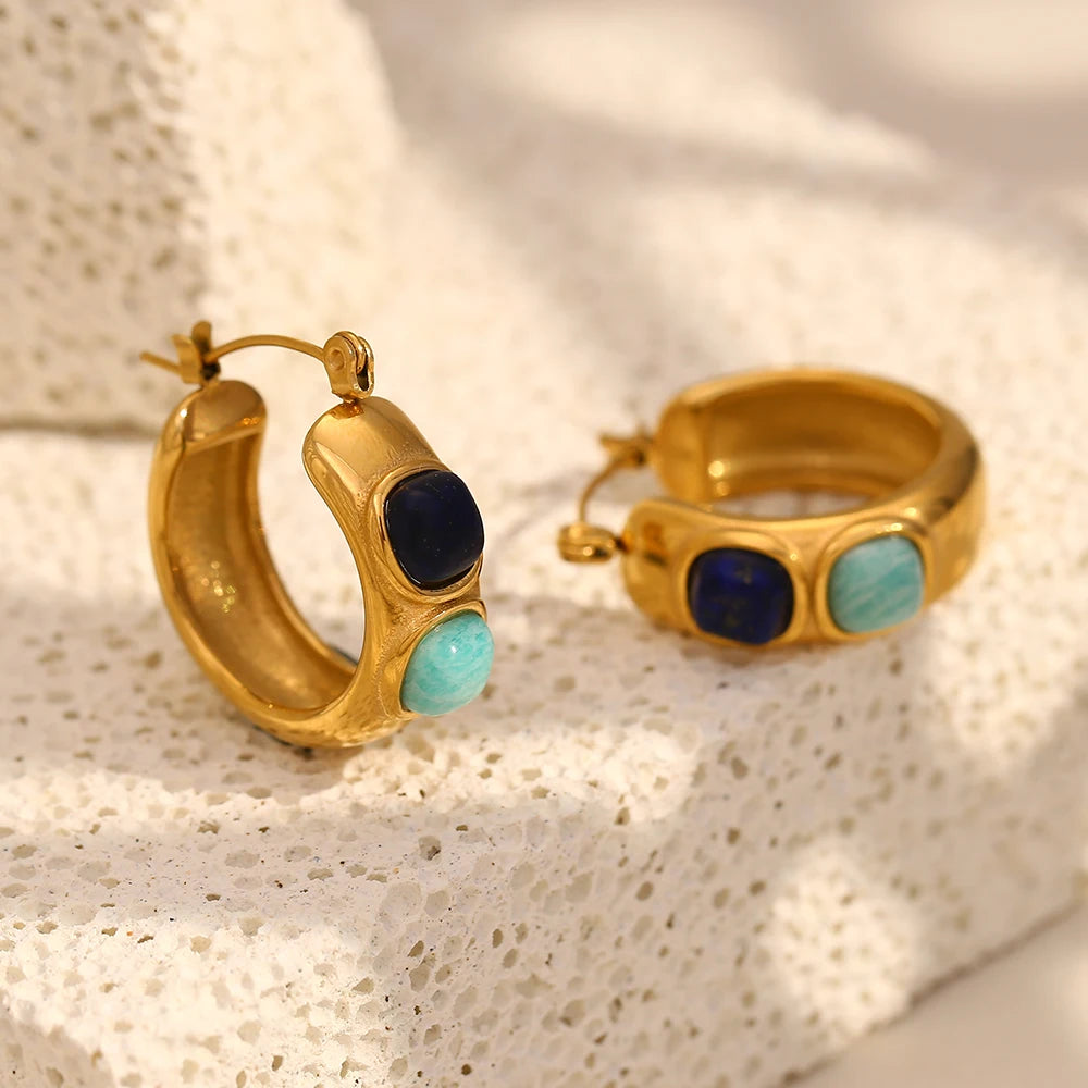 Vintage Blue Stone Hoop Earrings