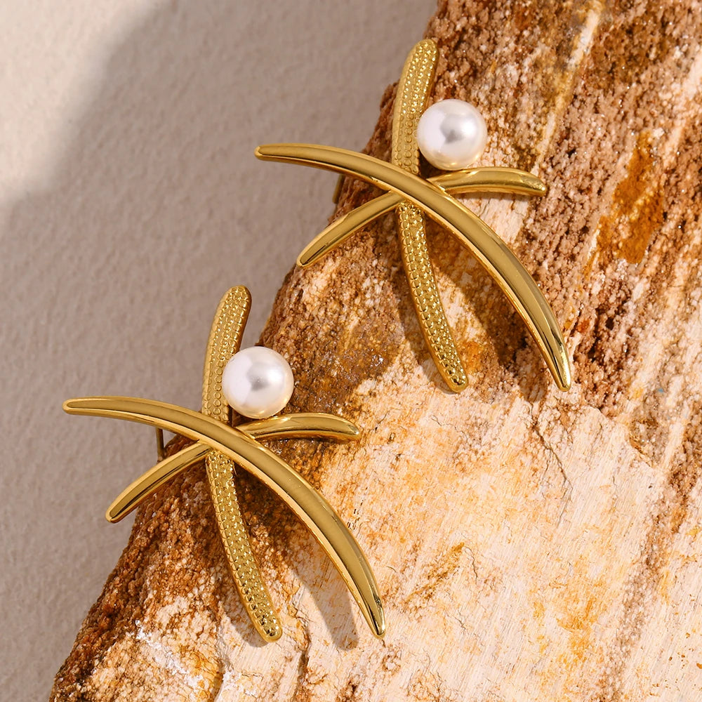 Pearl Coconut Leaf Earrings