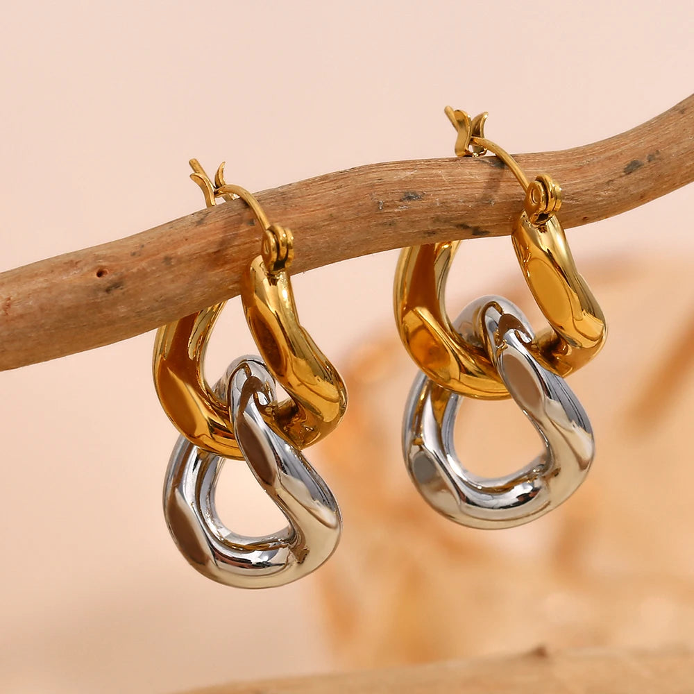 Double Layer Stainless Steel Earrings with Mixed Colors